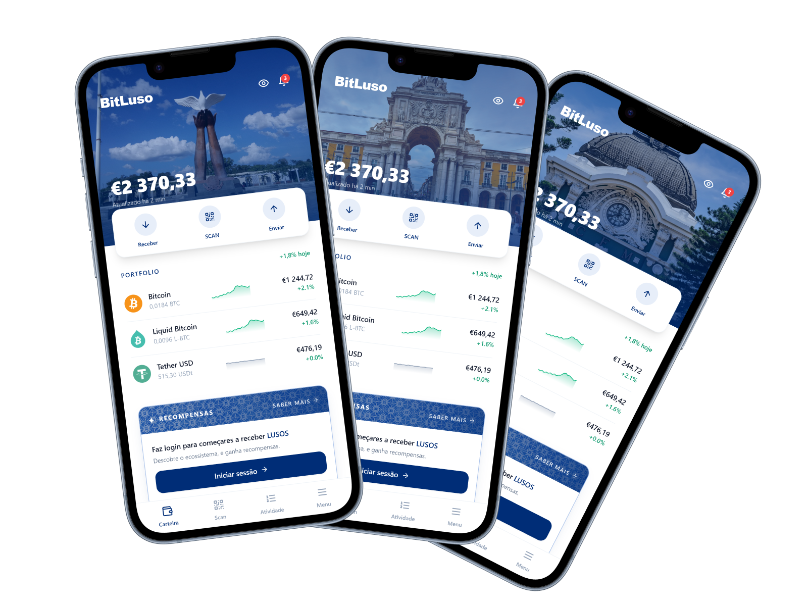 Mockups da app BitLuso
