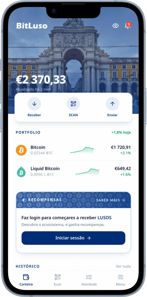 Interface da app BitLuso num iPhone